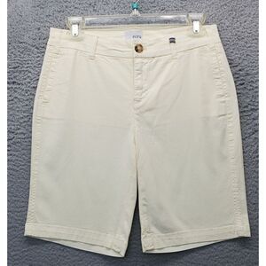 ecru Bermuda Shorts‎ Women's 4 Yellow Solid Flat Front Relaxed Fit Slash Pocket